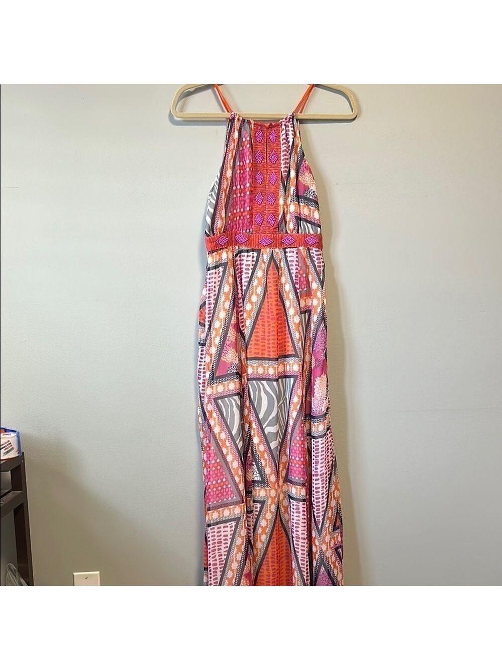 H&M Beaded Halter Boho Festival Maxi Dress Size 4